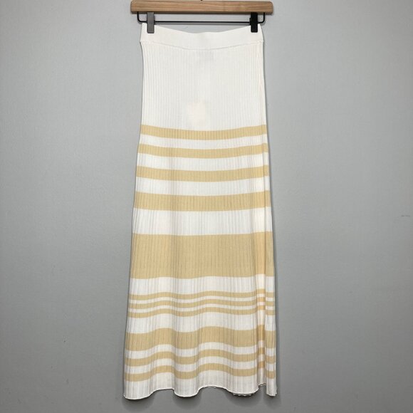 Significant Other Sage Striped Rib Knit Midi Skirt Womens 6 White Cream Beachy - Picture 5 of 11